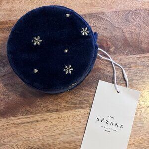 Sezane Jewelry Case Gold Floral Embroidery